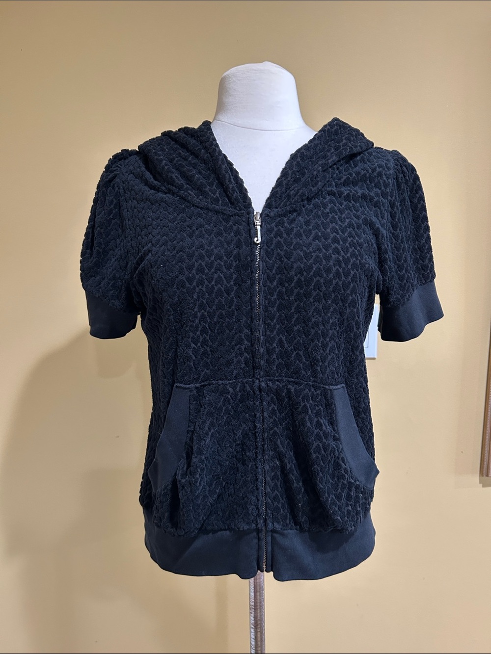 Vintage Juicy Couture Short Sleeve Black Heart Zip Hoodie
